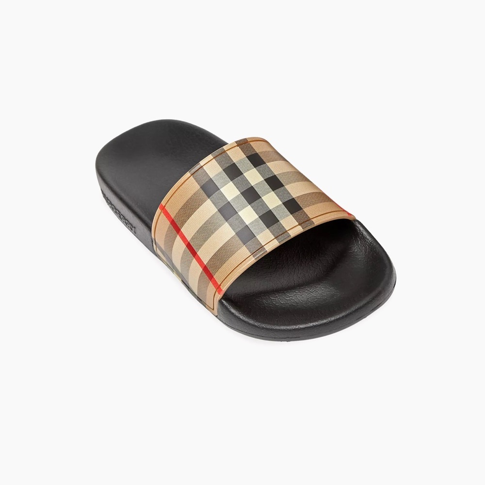 Kids Burberry Black Check Slide Sandals